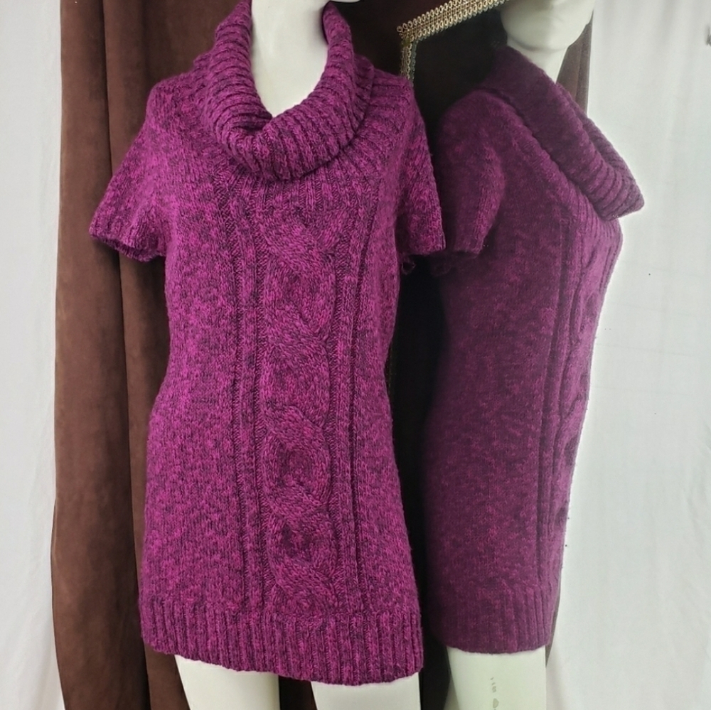 INC International Purple & Black Knit Mini Sweater Dress Cowl Neck - Picture 3 of 8
